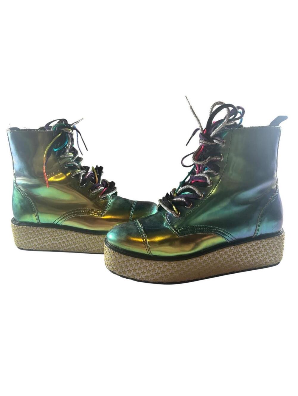 TUK x Dollskill Iridescent Rainbow Star Studded Platform Combat Boots